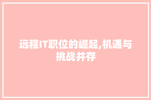 远程IT职位的崛起,机遇与挑战并存