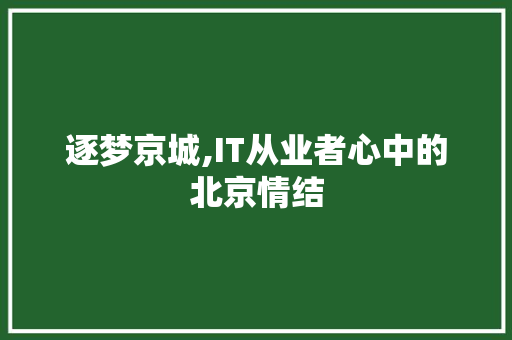逐梦京城,IT从业者心中的北京情结