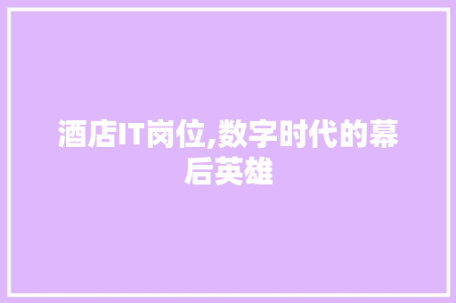 酒店IT岗位,数字时代的幕后英雄
