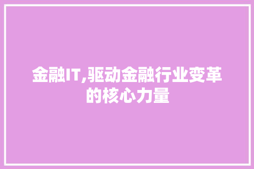 金融IT,驱动金融行业变革的核心力量