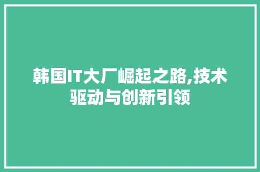 韩国IT大厂崛起之路,技术驱动与创新引领