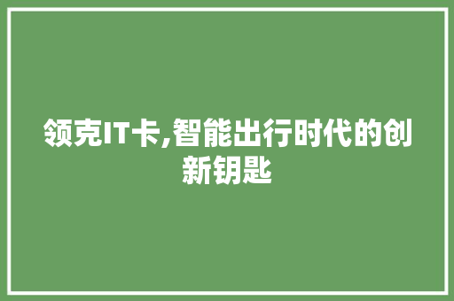 领克IT卡,智能出行时代的创新钥匙
