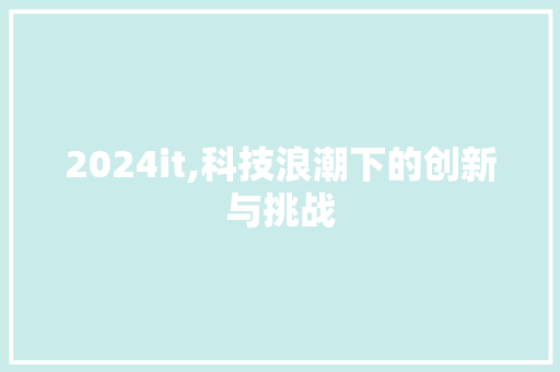 2024it,科技浪潮下的创新与挑战