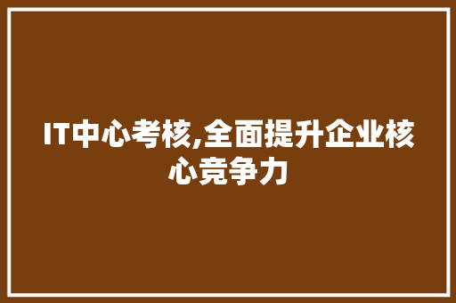 IT中心考核,全面提升企业核心竞争力