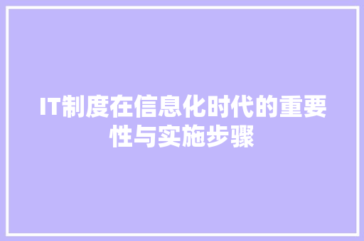 IT制度在信息化时代的重要性与实施步骤