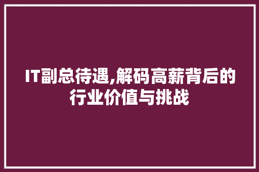 IT副总待遇,解码高薪背后的行业价值与挑战