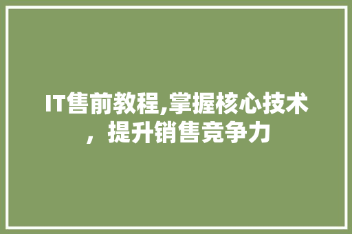 IT售前教程,掌握核心技术，提升销售竞争力