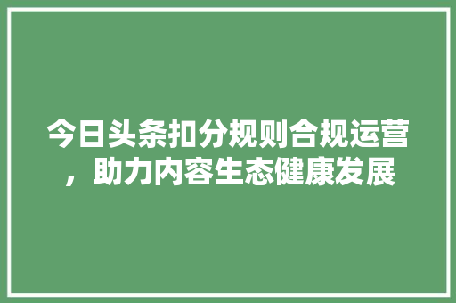 今日头条扣分规则合规运营，助力内容生态健康发展