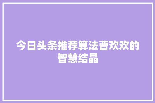 今日头条推荐算法曹欢欢的智慧结晶