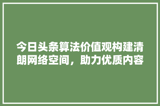 今日头条算法价值观构建清朗网络空间，助力优质内容传播