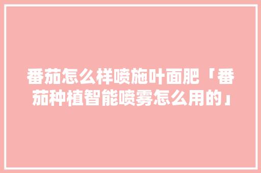 番茄怎么样喷施叶面肥「番茄种植智能喷雾怎么用的」