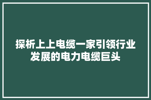 探析上上电缆一家引领行业发展的电力电缆巨头