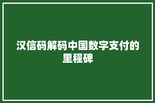 汉信码解码中国数字支付的里程碑