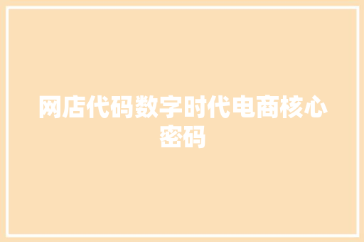 网店代码数字时代电商核心密码