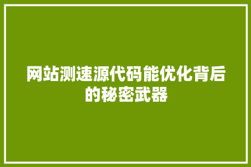 网站测速源代码能优化背后的秘密武器