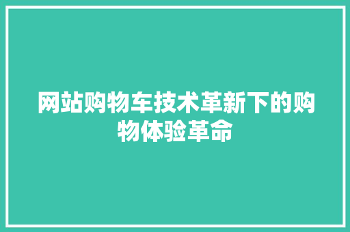 网站购物车技术革新下的购物体验革命