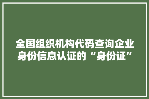 全国组织机构代码查询企业身份信息认证的“身份证”