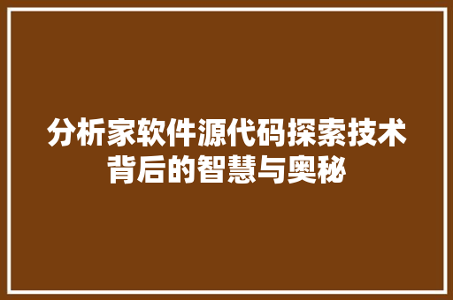 分析家软件源代码探索技术背后的智慧与奥秘