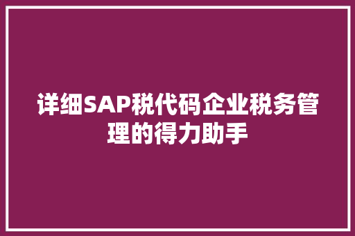 详细SAP税代码企业税务管理的得力助手