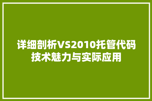 详细剖析VS2010托管代码技术魅力与实际应用