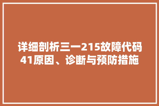详细剖析三一215故障代码41原因、诊断与预防措施