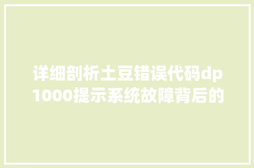 详细剖析土豆错误代码dp1000提示系统故障背后的真相
