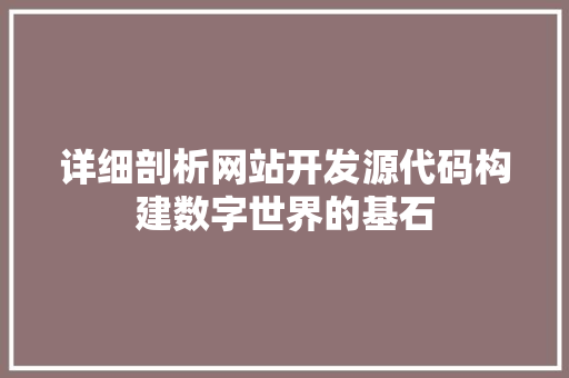 详细剖析网站开发源代码构建数字世界的基石