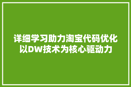 详细学习助力淘宝代码优化以DW技术为核心驱动力