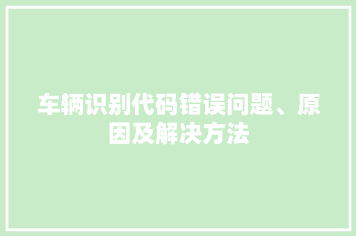 车辆识别代码错误问题、原因及解决方法