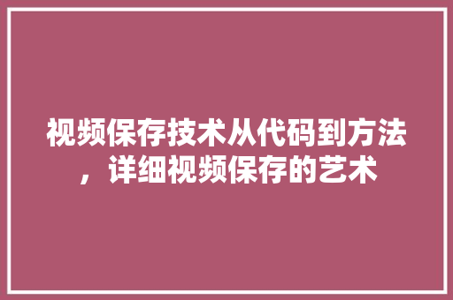 视频保存技术从代码到方法，详细视频保存的艺术