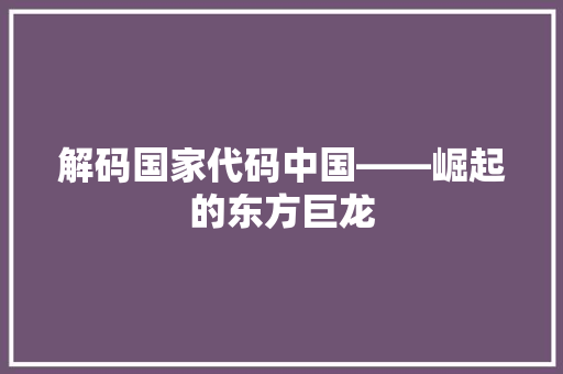 解码国家代码中国——崛起的东方巨龙