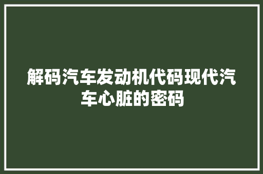 解码汽车发动机代码现代汽车心脏的密码