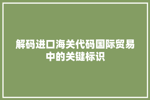 解码进口海关代码国际贸易中的关键标识