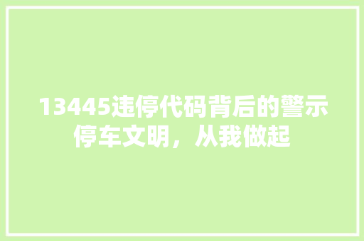 13445违停代码背后的警示停车文明，从我做起 番茄种植技巧