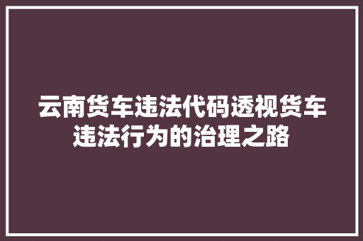 云南货车违法代码透视货车违法行为的治理之路