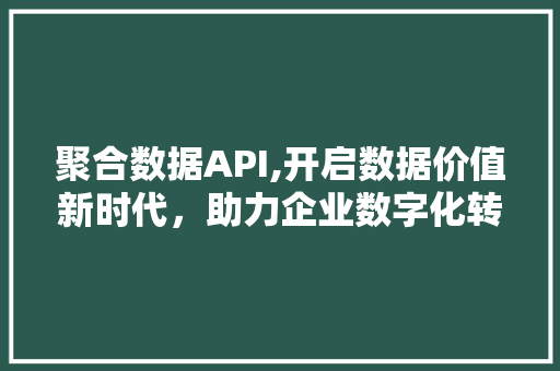 聚合数据API,开启数据价值新时代，助力企业数字化转型