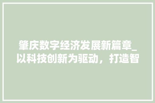 肇庆数字经济发展新篇章_以科技创新为驱动，打造智慧城市新标杆