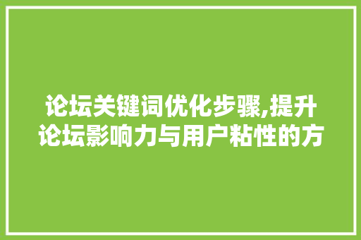 论坛关键词优化步骤,提升论坛影响力与用户粘性的方法 番茄种植技巧