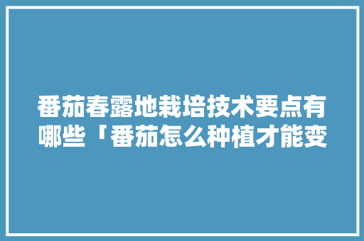 番茄春露地栽培技术要点有哪些「番茄怎么种植才能变沙质」 番茄春露地栽培技术要点有哪些「番茄怎么种植才能变沙质」 土壤施肥