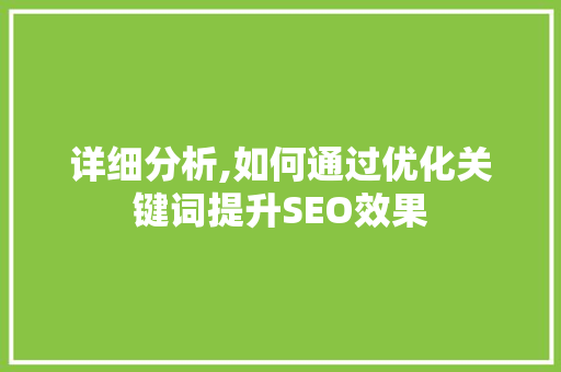 详细分析,如何通过优化关键词提升SEO效果