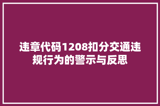 违章代码1208扣分交通违规行为的警示与反思