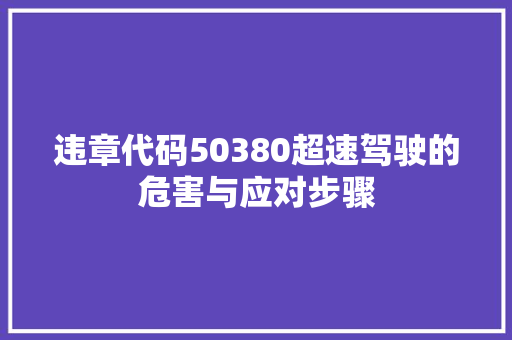 违章代码50380超速驾驶的危害与应对步骤