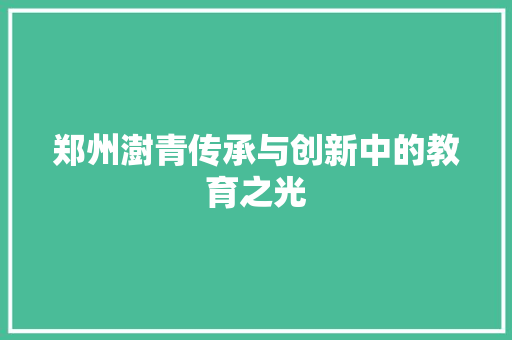 郑州澍青传承与创新中的教育之光