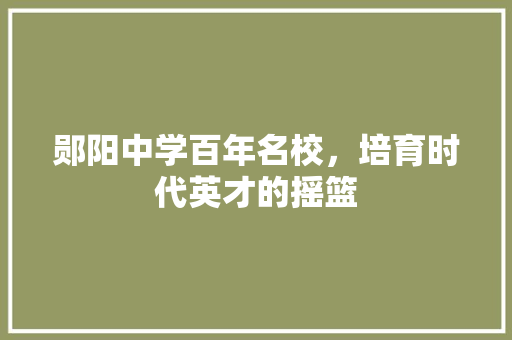 郧阳中学百年名校，培育时代英才的摇篮