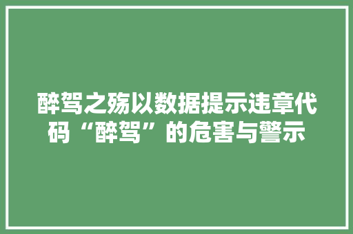 醉驾之殇以数据提示违章代码“醉驾”的危害与警示