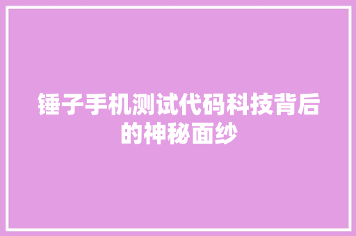 锤子手机测试代码科技背后的神秘面纱