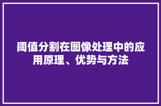 阈值分割在图像处理中的应用原理、优势与方法