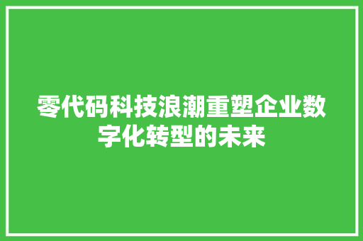 零代码科技浪潮重塑企业数字化转型的未来