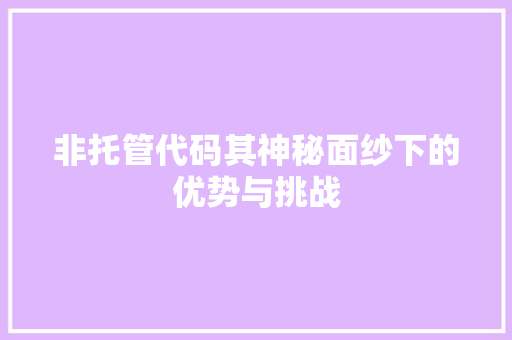 非托管代码其神秘面纱下的优势与挑战