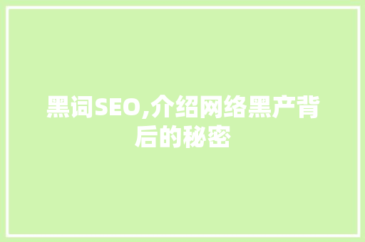 黑词SEO,介绍网络黑产背后的秘密